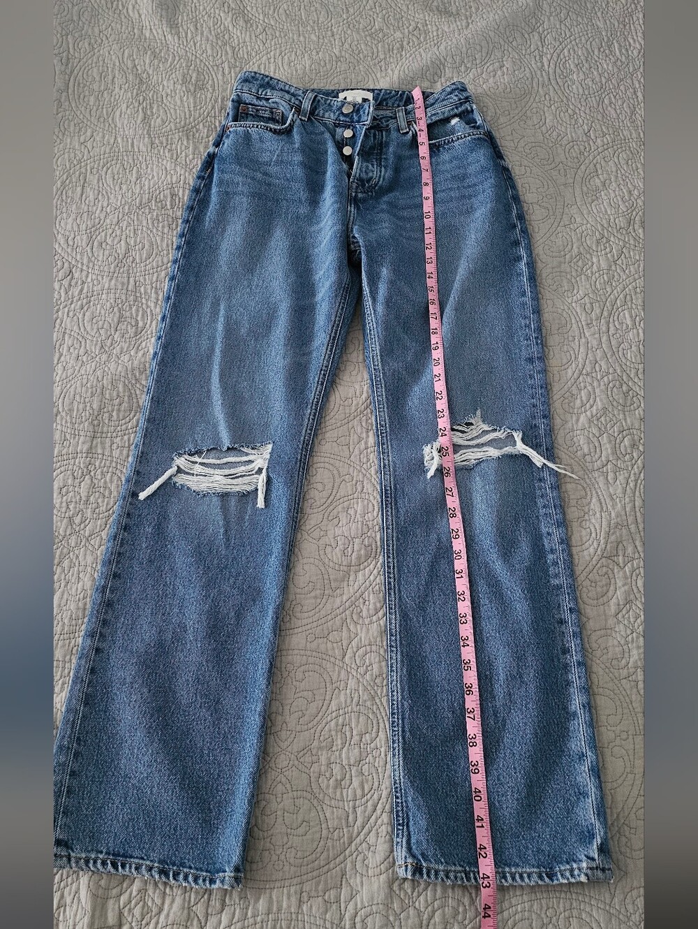 H&M Blue Straight Leg Distressed Jeans